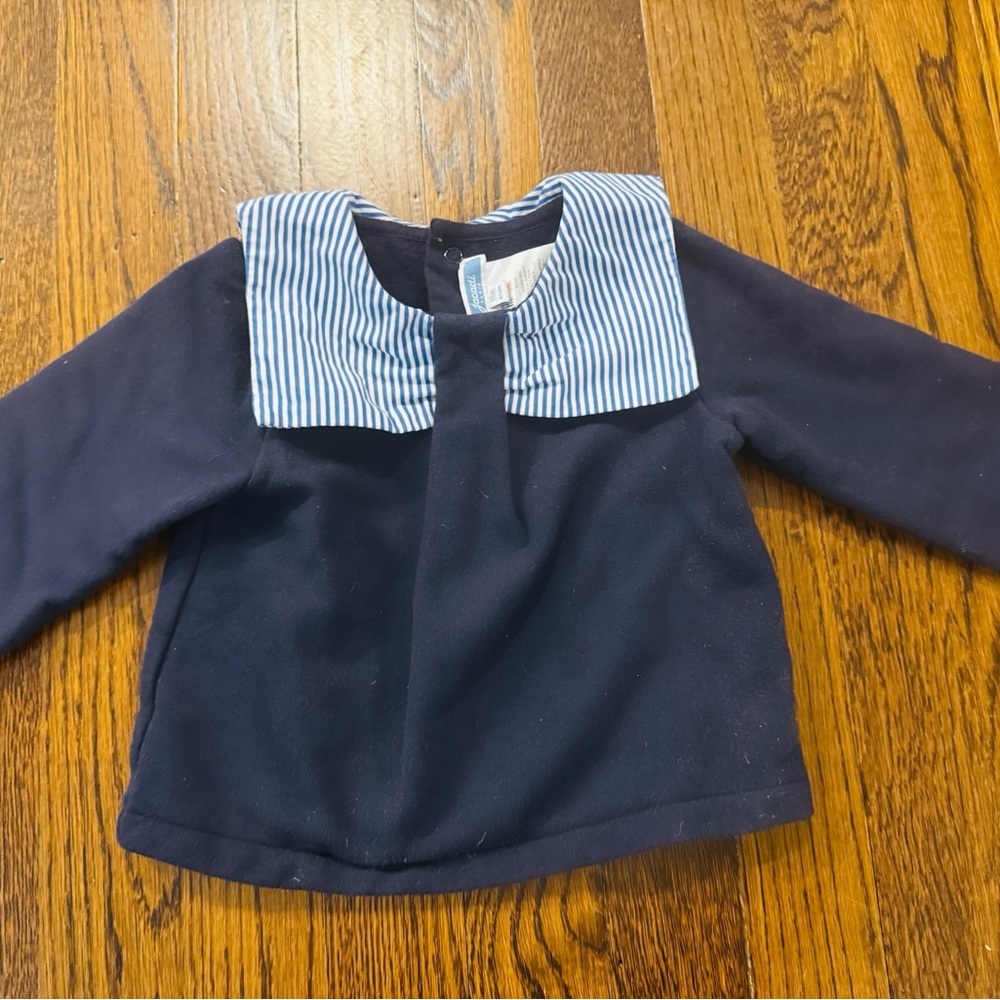 Jacadi Navy Baby Sweater Top with Striped Sailor Collar